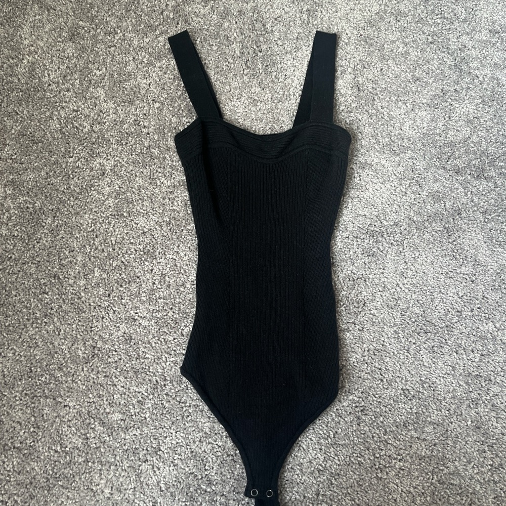 Black Abercrombie & Fitch Ribbed Sweater Sweetheart Bodysuit - Picture 6 of 6